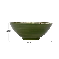 Hello Honey® 10.5" Green & Brown Hand-Painted Pattern Stoneware Serving Bowl