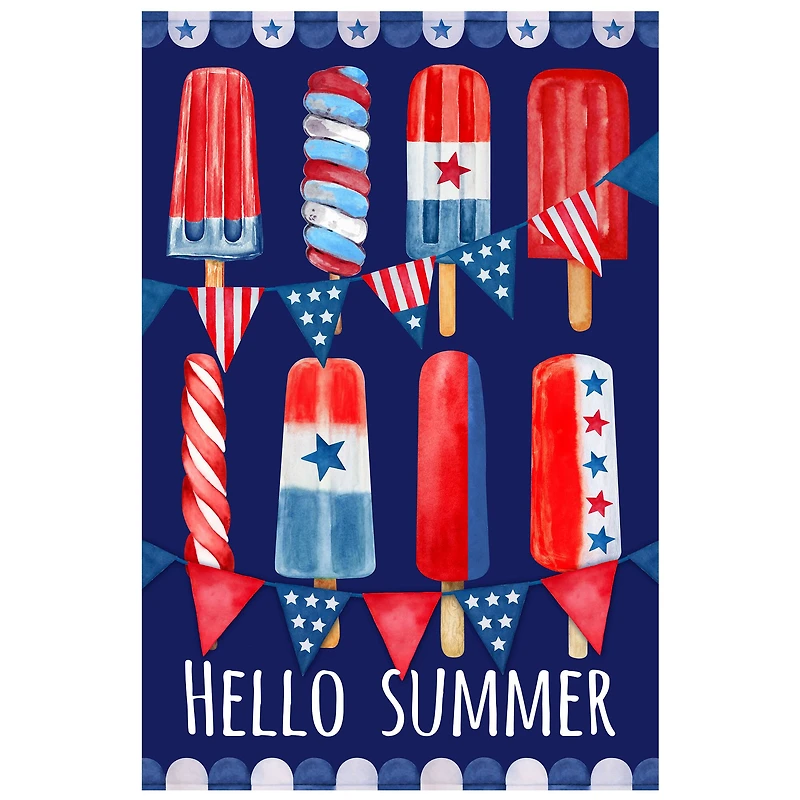 Hello Summer Patriotic Americana Popsicle Garden Flag