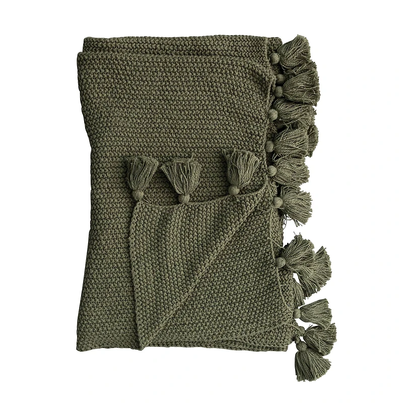 Hello Honey® Olive Green Knit Throw Blanket with Tassels