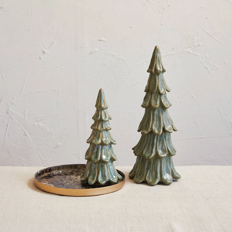 Hello Honey® 10" Green Handmade Stoneware Tree Décor with Reactive Glaze