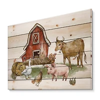 Designart - Farm House With Goose Chicken Cow Pig and Haystack