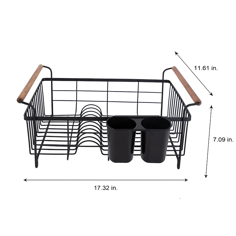 Kitchen Details Acacia Wood Black Drying Rack with Draining Tray