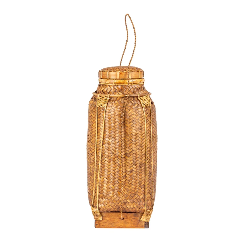 Hello Honey® 19" Natural Artisanal Bamboo & Rattan Lidded Container
