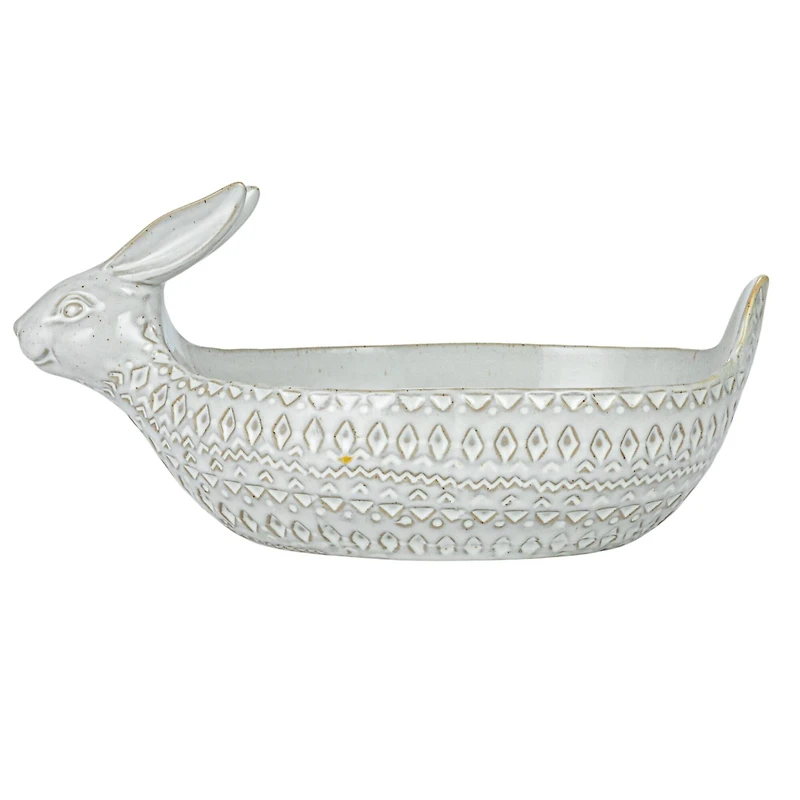 Hello Honey® 11" White Debossed Stoneware Rabbit Bowl with Reactive Glass, 2ct.