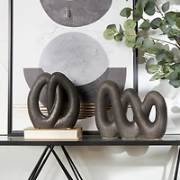 Black Interwoven Circles Ceramic Abstract Sculpture Set