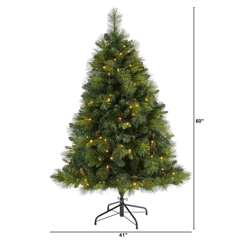 5ft. Pre-Lit North Carolina Mixed Pine Artificial Christmas Tree, Warm White LED Lights