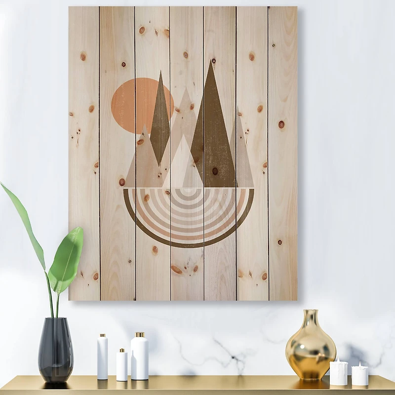 Designart - Minimalistic Mountain Landscape With Red Full moon