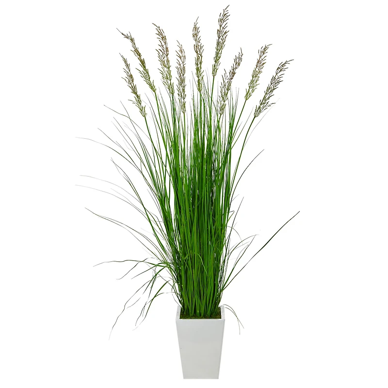 6.25ft. Grass Plant in White Metal Planter