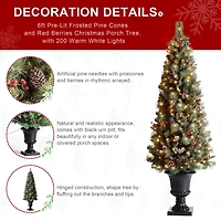6ft. Pre-Lit Frosted Pinecones & Red Berries Artificial Christmas Porch Tree, Warm White LED Lights