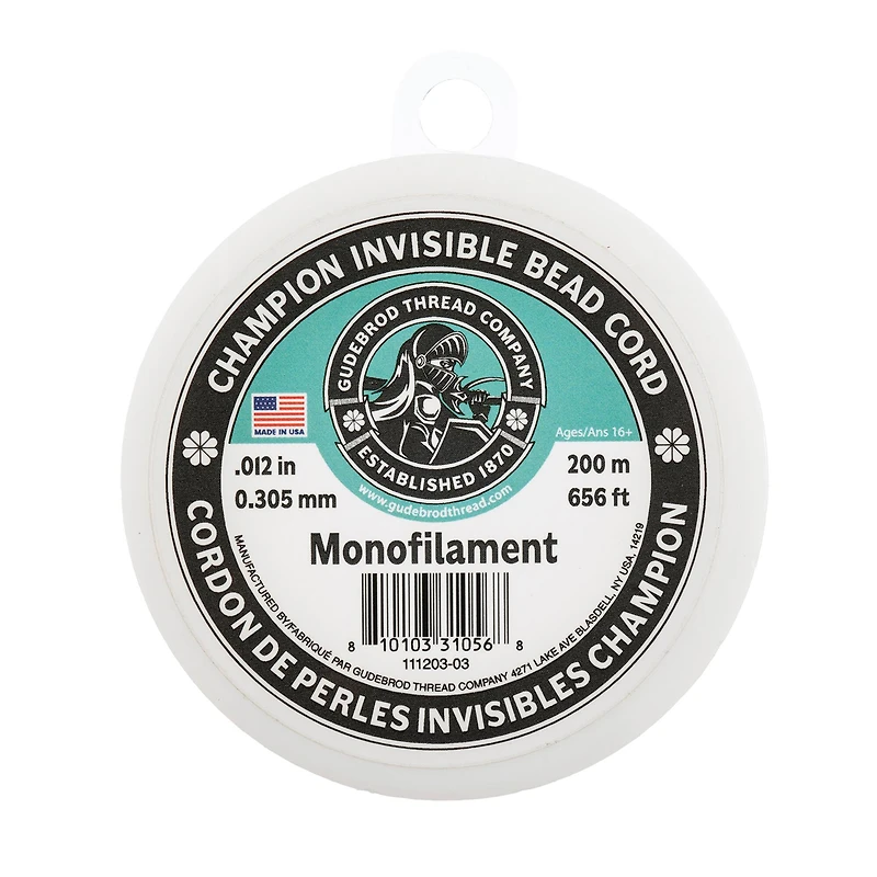 Gudebrod 0.012" x 656ft. Monofilament Champion Invisible Bead Cord