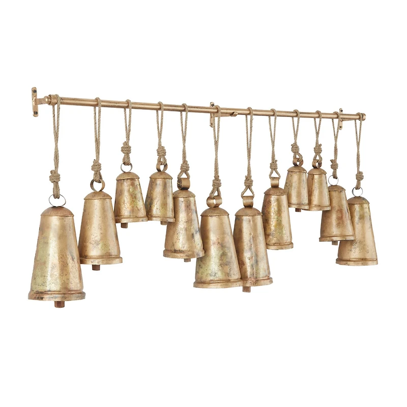 Brass Metal Bohemian Decorative Cow Bell, 48" x 5" x 28"