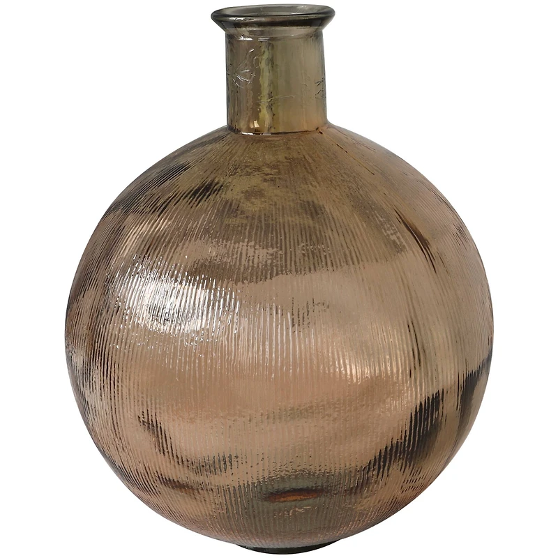 17" Brown Ribbed Spanish Bottle Recycled Glass Vase