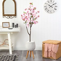 5ft. Cherry Blossom Artificial Tree in White Planter with Stand