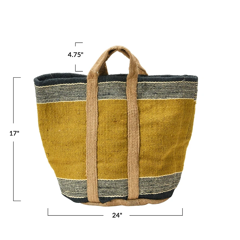 Hello Honey® 24" Mustard Striped Woven Jute Tote with Liner