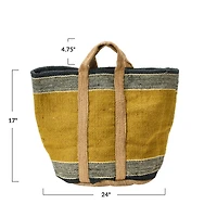 Hello Honey® 24" Mustard Striped Woven Jute Tote with Liner