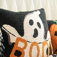 Glitzhome® 14" Hooked Halloween Ghost "BOO" Pillow