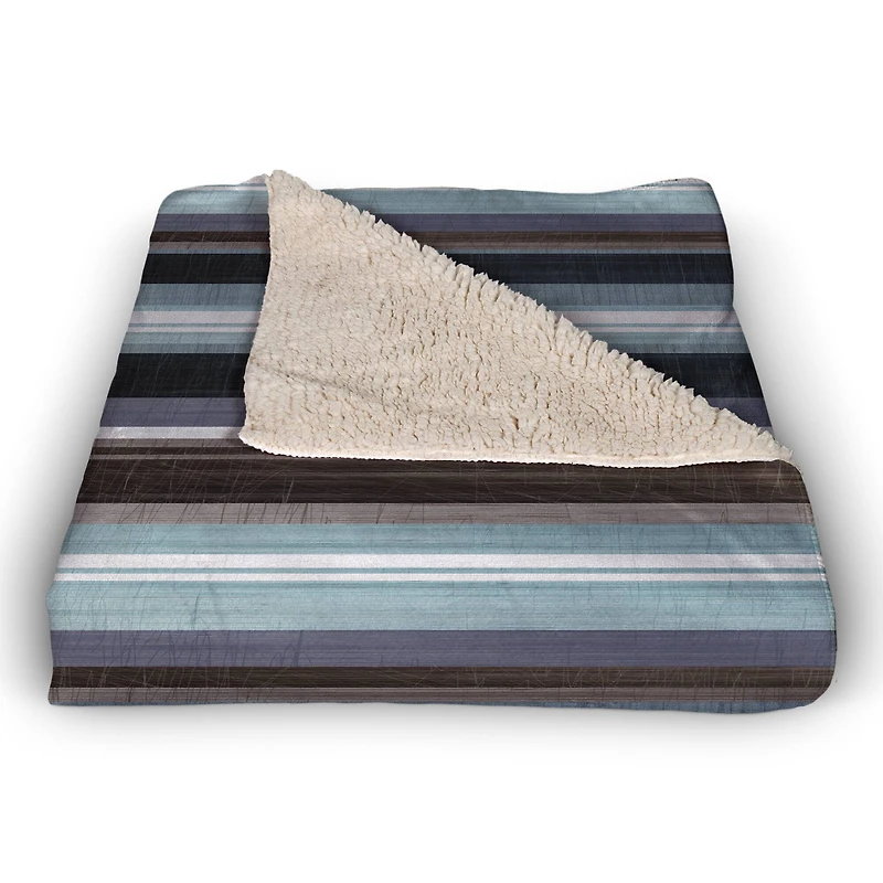 Brown Indigo Stripes Sherpa Fleece Blanket