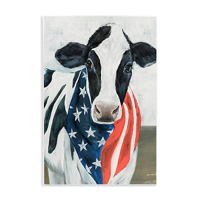 Stupell Industries Farm Cow American Flag Animal Wall Plaque Art