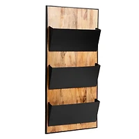 Mind Reader 3-Tier Wall-Mounted File Organizer, Wood and Metal Vertical Rack for Mail, Magazines, and Documents, Black