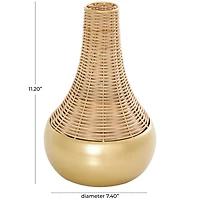 11" Brown & Gold Rattan Handmade Woven Vase