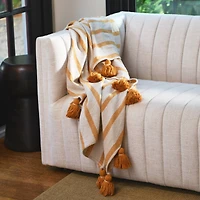 Hello Honey® Golden Yellow Striped Cotton Throw Blanket with Tassels