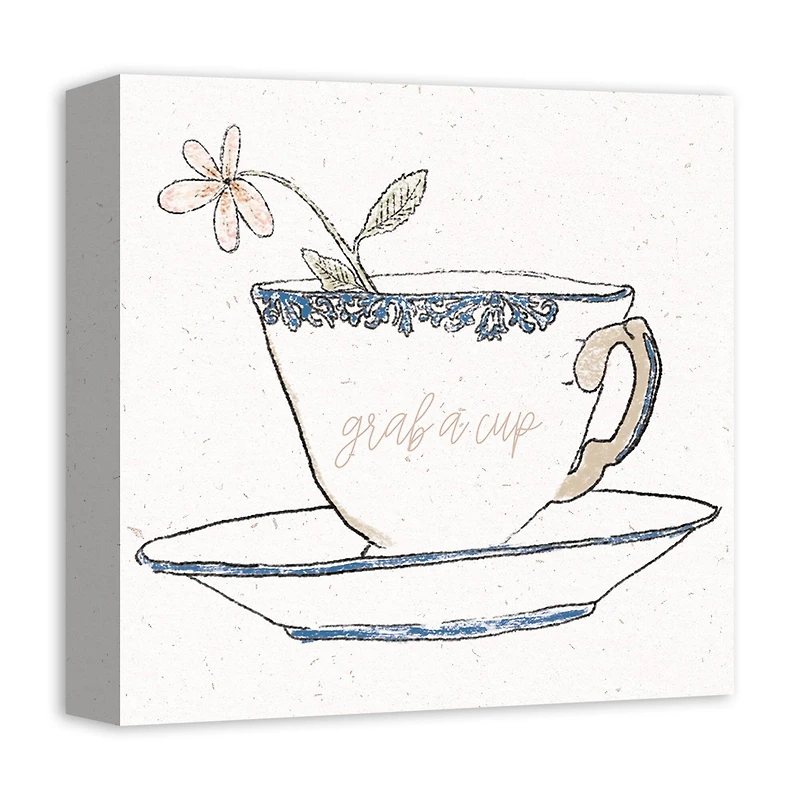 Tea Cup With Flower 12" x 12" Canvas Wall Art