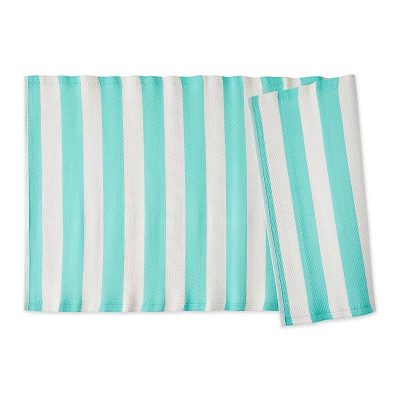 Aqua And White Stripe Outdoor Floor Runner 3ft. x 6ft.