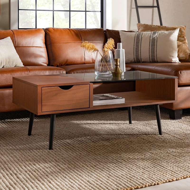 Acorn Mid Century Modern Wood and Glass Coffee Table