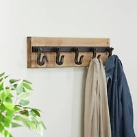 Brown Wood Industrial Wall Hooks, 6" x 24" x 4"
