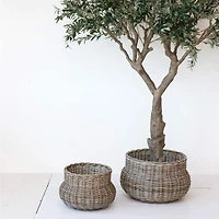 Hello Honey® Gray Round Handwoven Rattan Planter Set