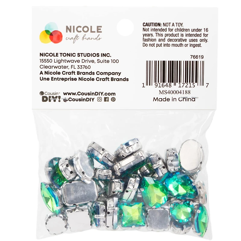 CousinDIY Silver Peridot AB Glass Sew-On Rhinestones, 32ct.