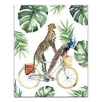 Cheetah & Peacock on Bike Canvas Wall Art