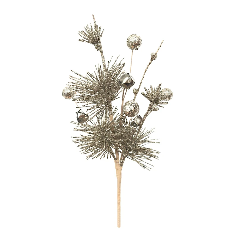 11" Glittered Pine with Bells Pick by Ashland
