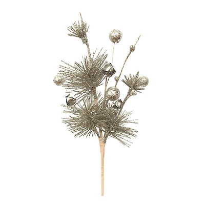 11" Glittered Pine with Bells Pick by Ashland
