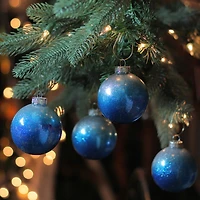 4ct. 2.75" Blue & Silver Glittered Glass Christmas Ornament Ball Set