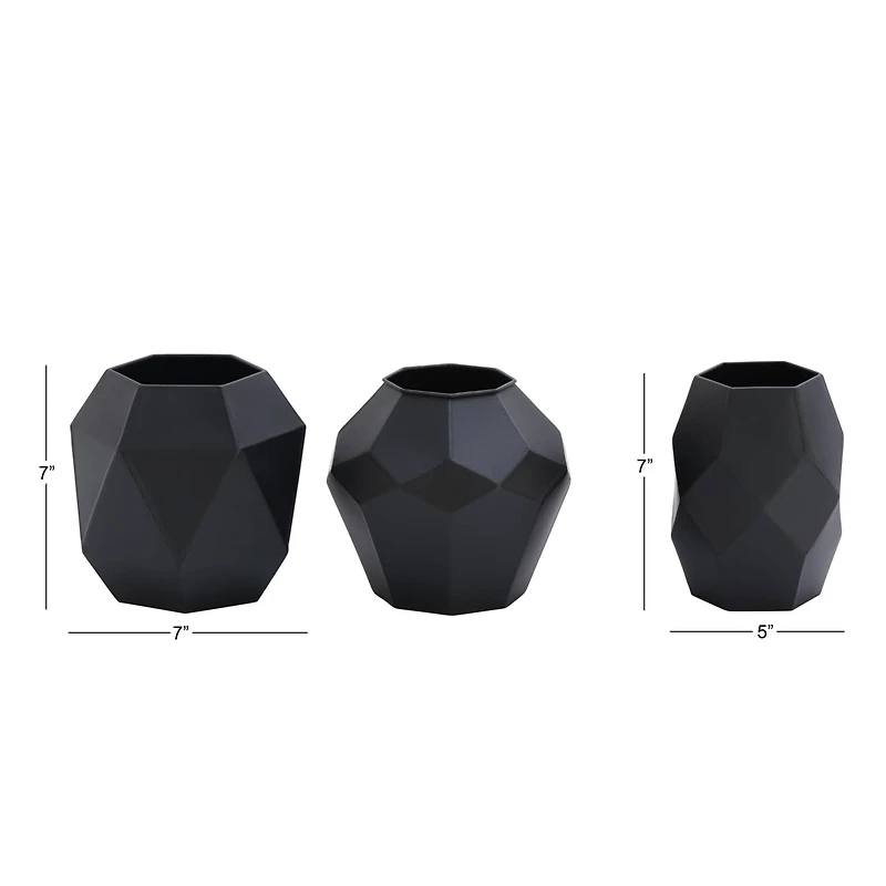 7" Black Metal Contemporary Vase Set