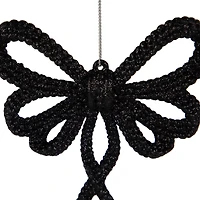 Set of 4 Black Glitter Bowtie Christmas Ornaments 6"