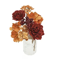 11" Brown & Orange Dahlia & Hydrangea in Glass Container by Ashland®