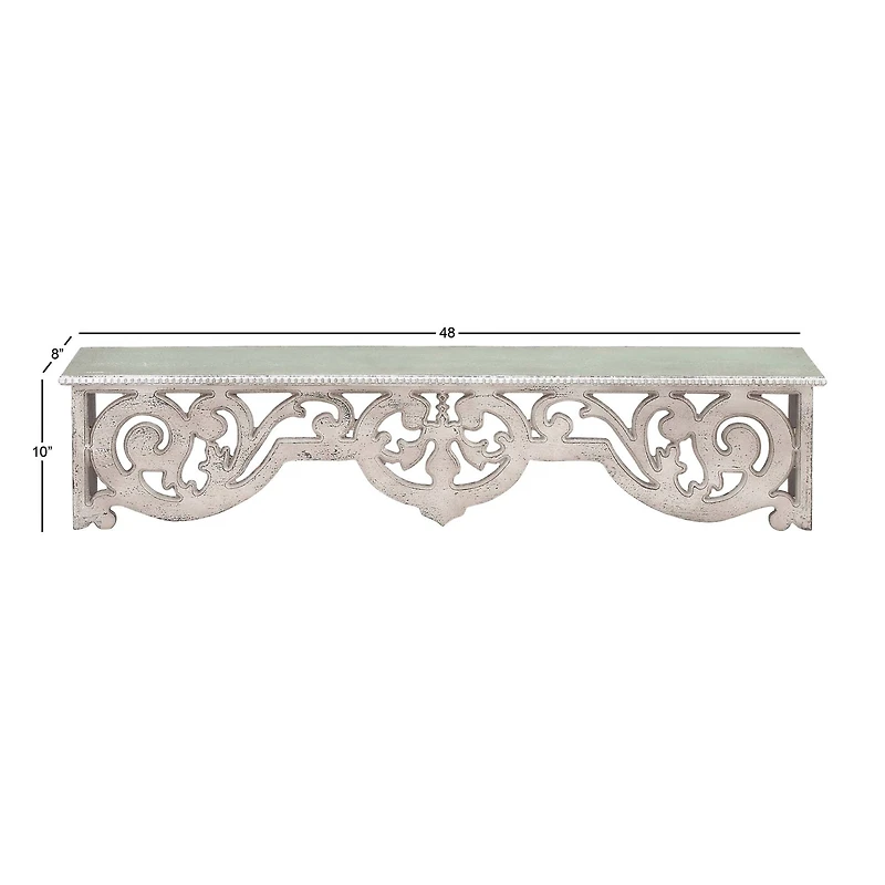 White Wood Farmhouse Wall Shelf, 10" x 48" x 8"