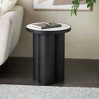 19.75" Black Metal Side End Accent Table with White Marble Tabletop