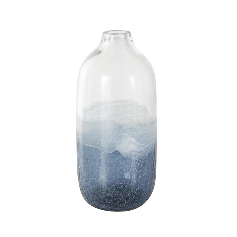 Dark Blue Glass Wavy Ombre Decorative Vase with Textured Base