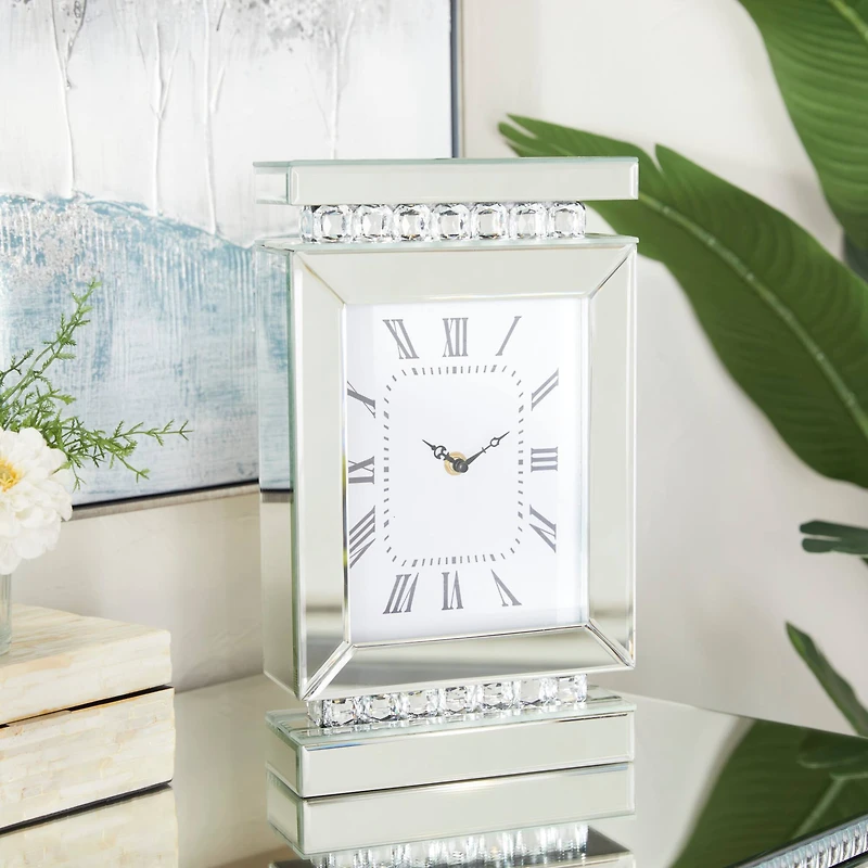 Silver MDF Glam Clock, 14" x 8" x 3"
