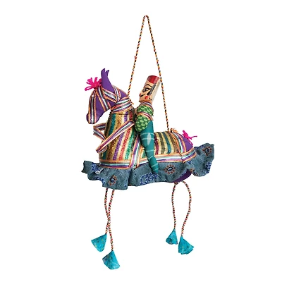 Hello Honey® Folk Holiday Décor Vintage Silk Sari Horse & Rider Figurine