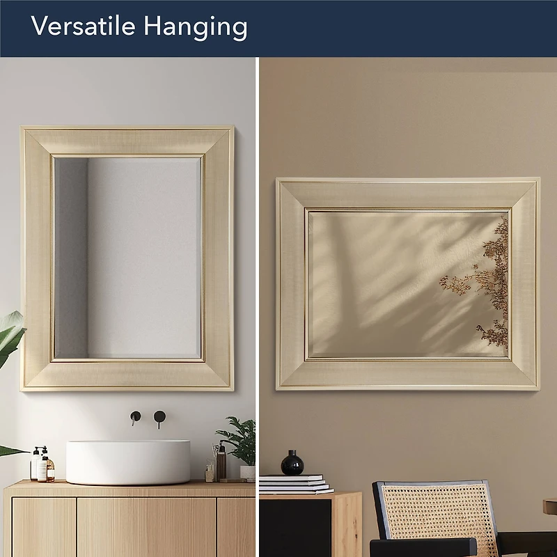 Head West 31" Brushed Nickel Pave Textured Framed Wall Vanity Mirror