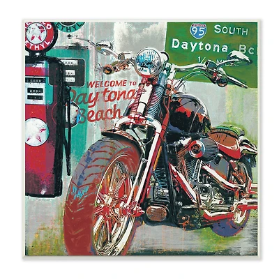 Stupell Industries Colorful Motorcycle Gas Station Pop Art Collage, 12" x 12"