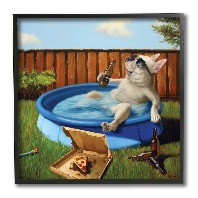 Stupell Industries French Bulldog Drinking Summer Pool Pet Humor, 12" x 12"