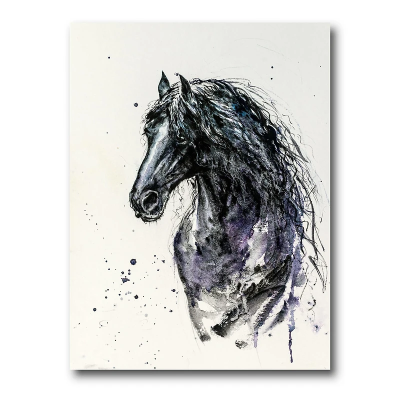 Designart - Portrait of Friesian Horse With Long Manes