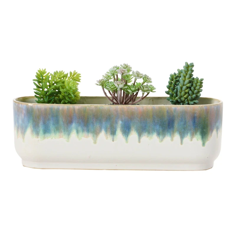 Hello Honey® 14.5" Blue & White Stoneware 3 Section Window Planter