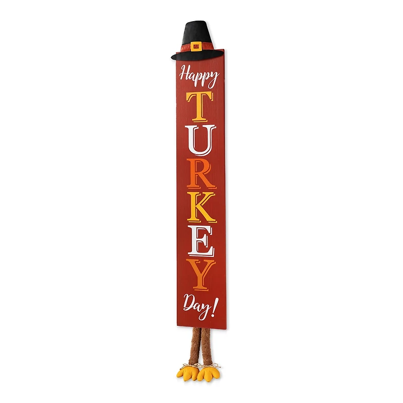 Glitzhome® 58.5" Thanksgiving Wood "HAPPY TURKEY DAY" Porch Sign