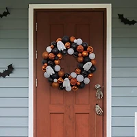 23.5" Orange, Black & White Ghost & Ornament Wreath by Ashland®